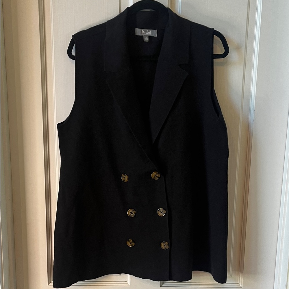 Marled Black Double-Breasted Knit Vest